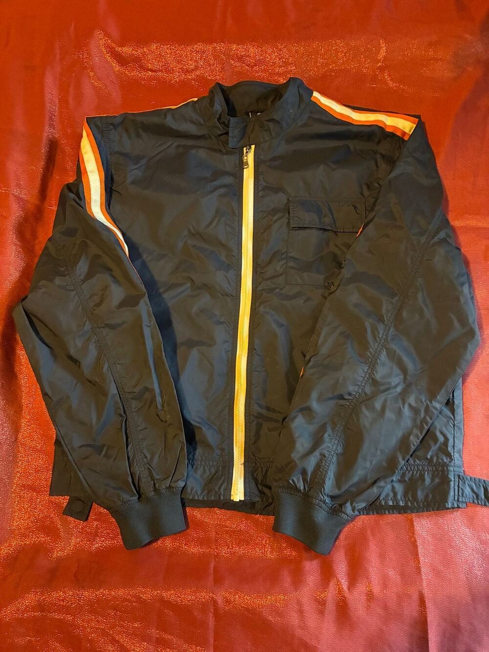 Black Orange Stripe Windbreaker Jacket Mens Zipper Bomber Track Top Retro90s
